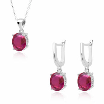 Komplet srebrny z rubinami i delikatnymi cyrkoniami