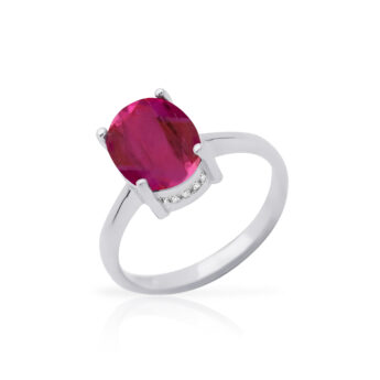 Pierścionek srebrny z rubinem i delikatnymi cyrkoniami