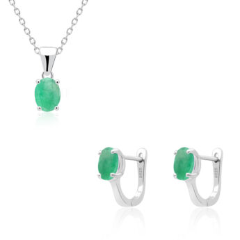 Komplet srebrny ze szmaragdami – kolczyki z zawieszką