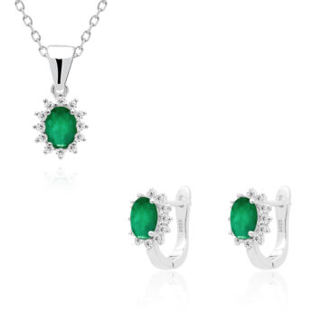 Komplet srebrny ze szmaragdami w eleganckiej oprawie – kolczyki z zawieszką