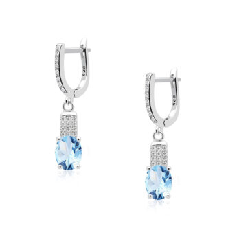Kolczyki srebrne z niebieskim topazem oraz cyrkoniami