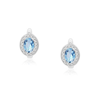 Kolczyki srebrne ozdobione niebieskim topazem i cyrkoniami