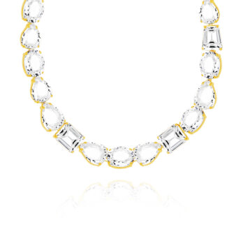 Naszyjnik kolia wysadzana białymi topazami srebrna pozłacana unikatowa