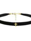 Choker czarna aksamitka srebrny pozłacany z krzyżykiem