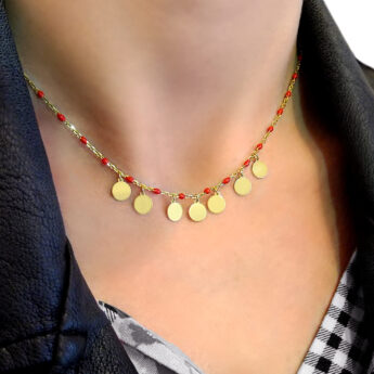 Choker z blaszkami srebrny pozłacany z czerwoną emalią jubilerską