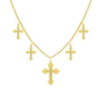 Choker na szyję srebrny pozłacany z krzyżami