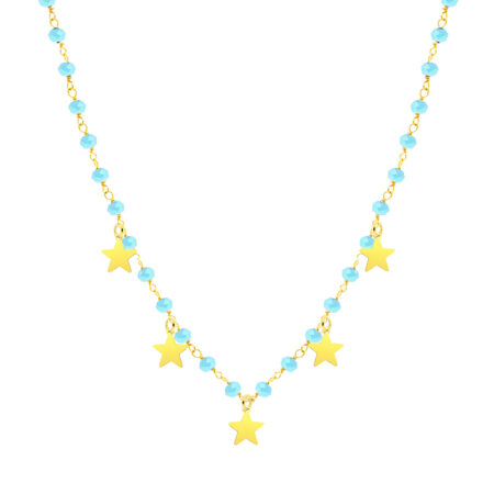 Choker na szyję srebrny pozłacany gwiazdki z niebieskimi koralikami