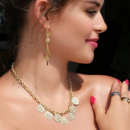 Naszyjnik łańcuch srebrny pozłacany z monetami