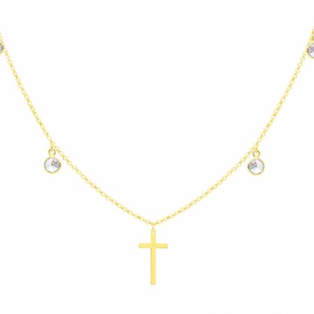 Choker złoty z krzyżem i cyrkoniami