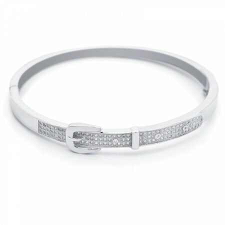 Bransoletka bangle srebrna pasek z cyrkoniami