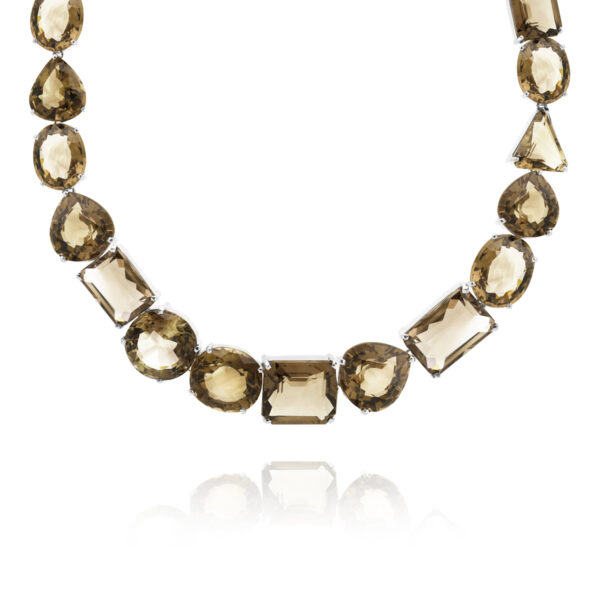 kolia wysadzana ciemnym kwarcem dymnym srebrn