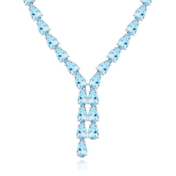 Naszyjnik kolia krawatka wysadzana niebieskimi topazami srebrna