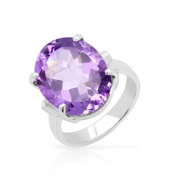 Pierścionek z dużym ametystem srebrny