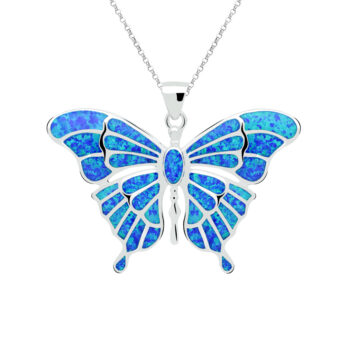 Naszyjnik srebrny motyl niebieski opal