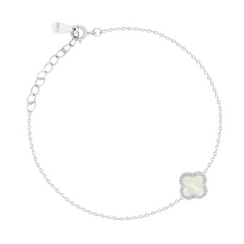 Bransoletka koniczyna z masą perłową srebrna