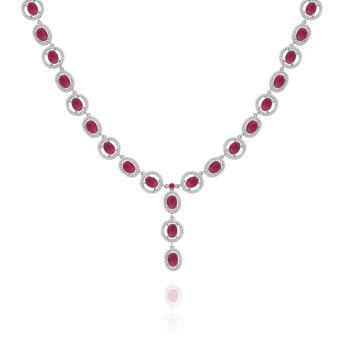 Naszyjnik kolia wysadzana rubinami oraz cyrkoniami srebrna