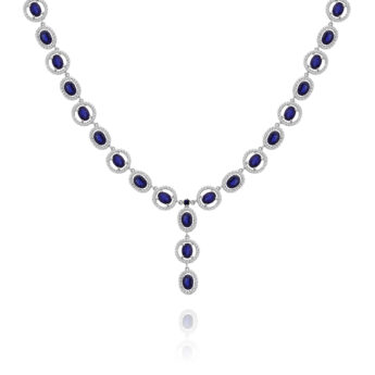 Naszyjnik kolia wysadzana szafirami oraz cyrkoniami srebrna