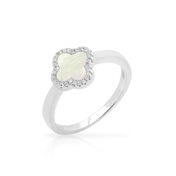 Pierścionek koniczyna z masą perłową srebrny