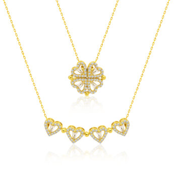 Naszyjnik koniczyna serduszka 2w1 srebrny pozłacany