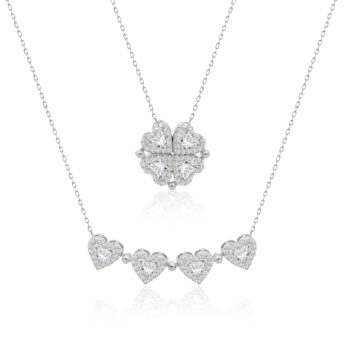 Naszyjnik koniczyna serduszka 2w1 srebrny