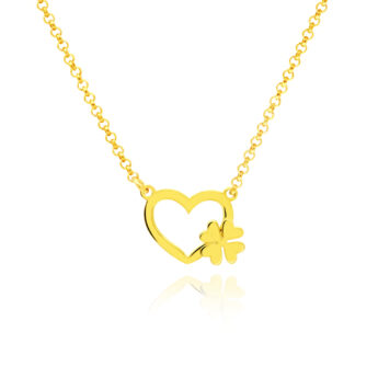 Naszyjnik serduszko z koniczynką srebrny pozłacany