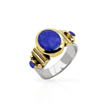 Pierścionek z grawerowaną obrączką lapis lazuli srebrny
