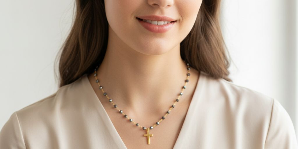 naszyjnik z hematytem na kobiecie