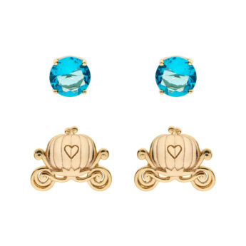 Disney – dwie pary srebrnych pozłacanych kolczyków Princess kareta Kopciuszka