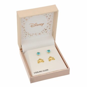 Disney – dwie pary srebrnych pozłacanych kolczyków Princess kareta Kopciuszka