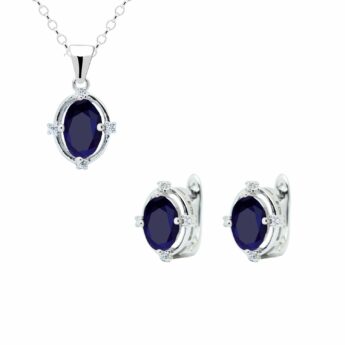 komplet srebrny z szafirem