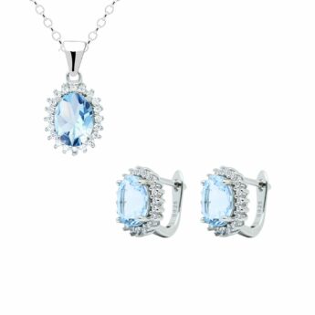 Komplet srebrny z niebieskim topazem subtelny i elegancki – zawieszka i kolczyki