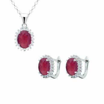 Komplet srebrny z rubinem miłość – zawieszka i kolczyki