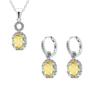 Komplet srebrny z cytrynem bogato zdobiony