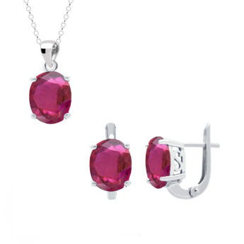 komplet srebrny z rubinem australijskim