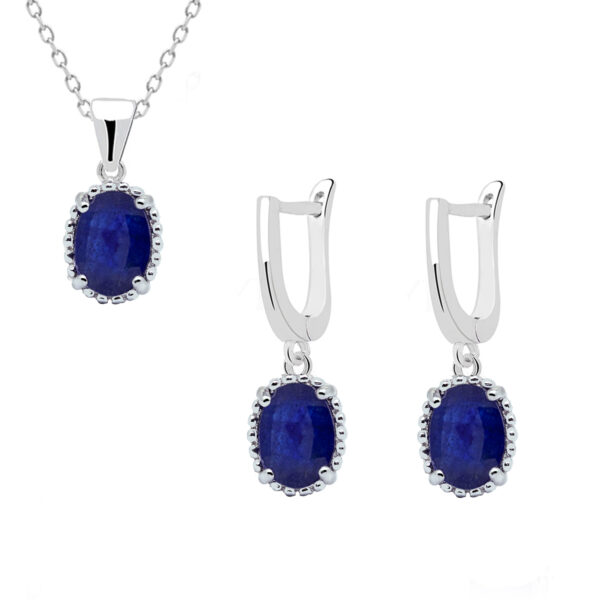 komplet srebrny z szafirem