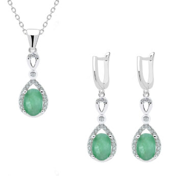 Komplet srebrny z szmaragdem elegancki