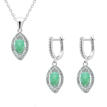 Komplet srebrny z szmaragdem bogato zdobiony