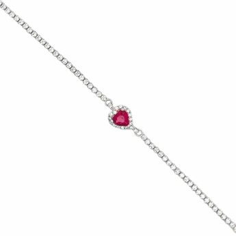 Bransoletka srebrna serduszko czerwona cyrkonia