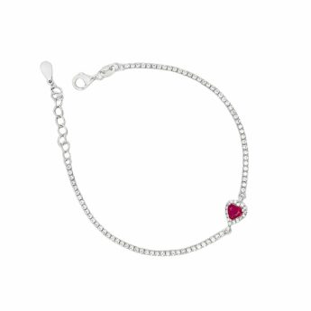 Bransoletka srebrna serduszko czerwona cyrkonia