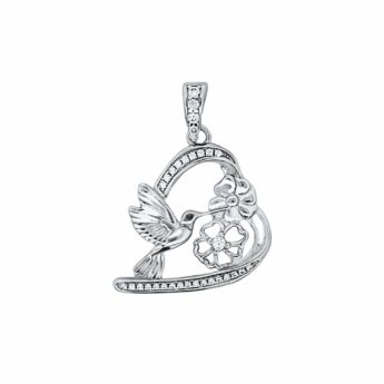 Zawieszka srebrna koliber w serduszku cyrkonia