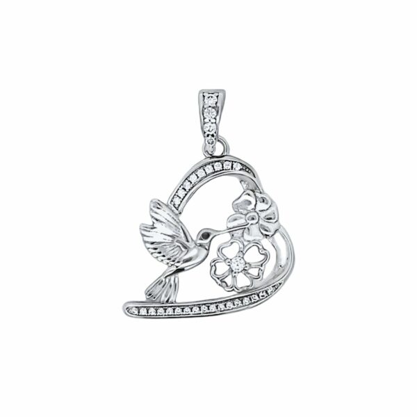 Zawieszka srebrna koliber w serduszku cyrkonia