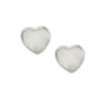 Kolczyki srebrne serduszka biały opal
