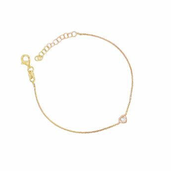 Bransoletka srebrna pozłacana serce z cyrkonią