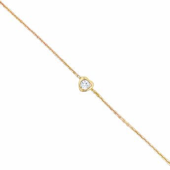 Bransoletka srebrna pozłacana serce z cyrkonią