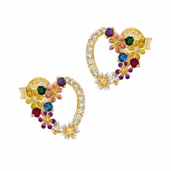 Kolczyki srebrne pozłacane serca kwiaty cyrkonie
