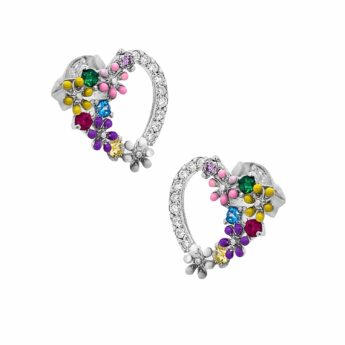 Kolczyki srebrne serca kwiaty cyrkonie