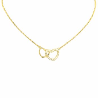 Naszyjnik srebrny pozłacany serca cyrkonie