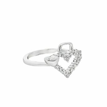 Pierścionek srebrny serduszko i serce cyrkonie