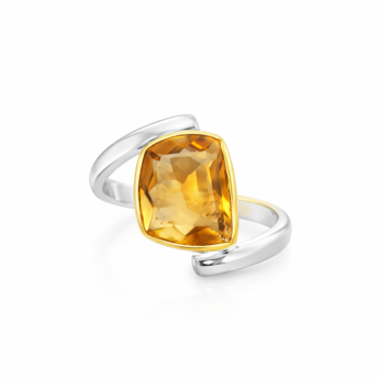 Artystyczny Pierścionek asymetryczny z Cytrynem srebrny HANDMADE