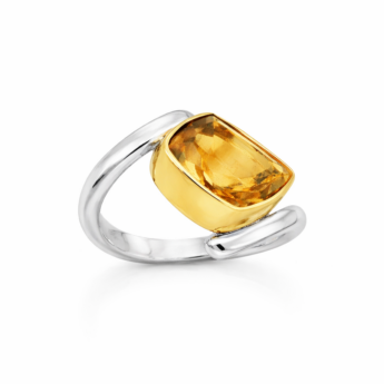 Artystyczny Pierścionek asymetryczny z Cytrynem srebrny HANDMADE